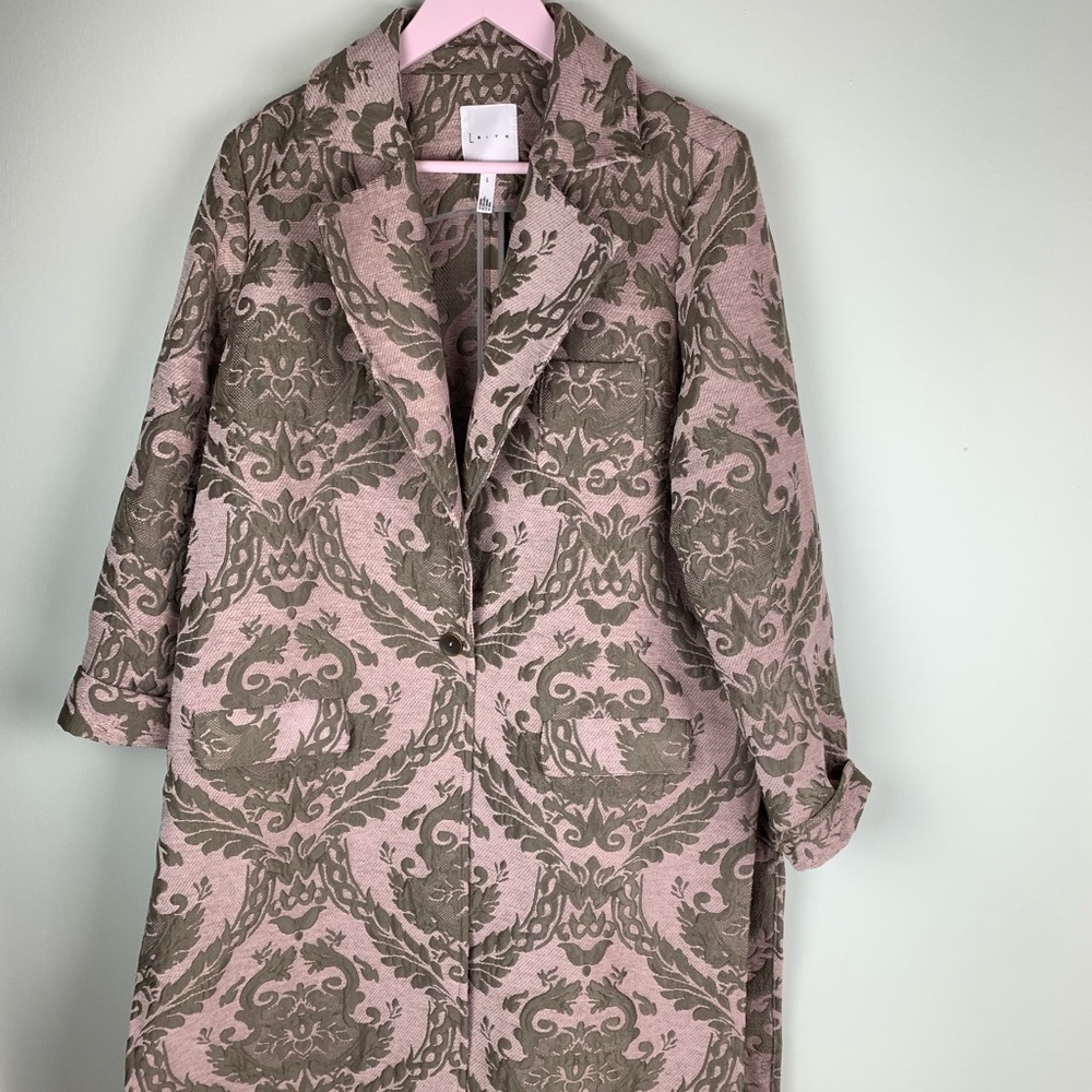 Leith Pink/Gold Brocade Duster Coat size L